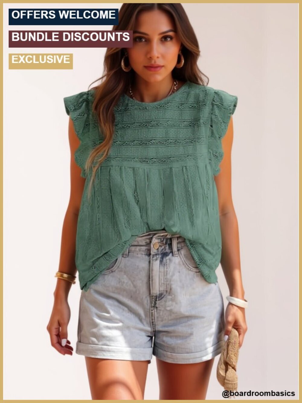 Women's Ruffle Sleeveless Lace Hollow Out Tank Top Crewneck Summer Blouse